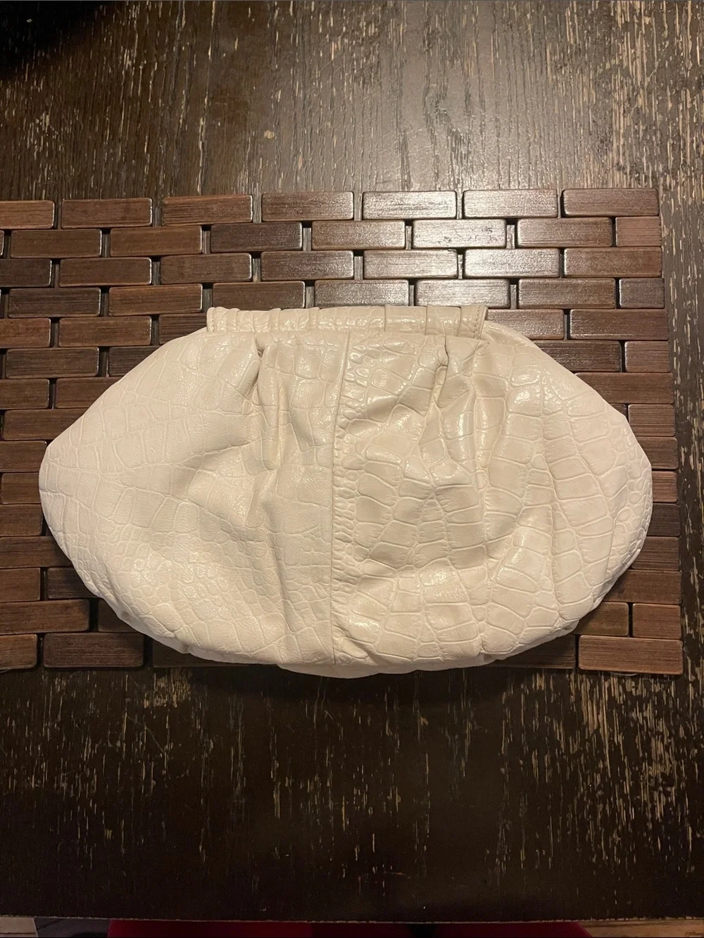 Vintage 1980s/1990s Ivory Croc-Embossed Gathered Clutch Bag
